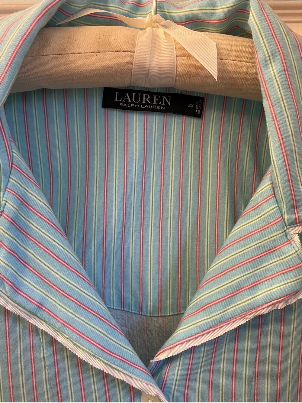 Lauren by Ralph Lauren Aqua with Pink, White and Lime Green Striped Pajamas - Picture 3 of 14
